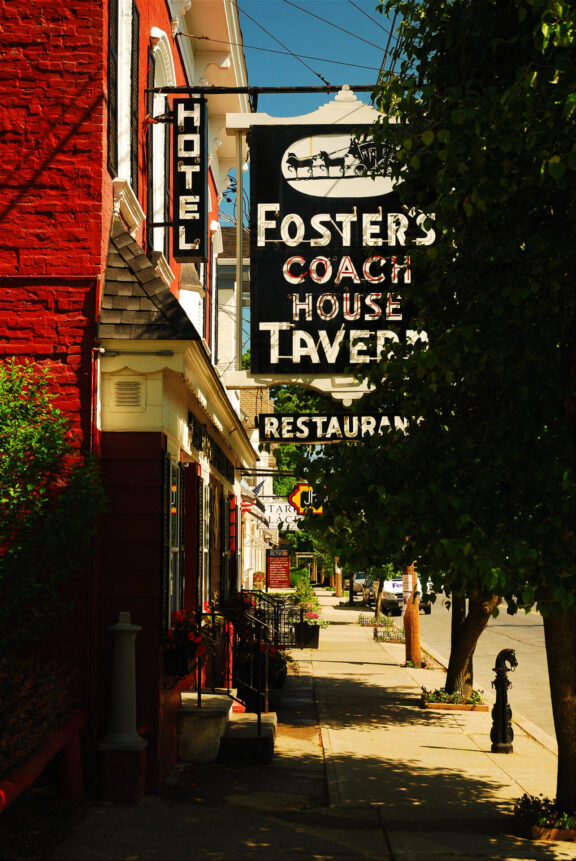 Rhinebeck, NY, USA June 1, 2008 the Fosters Coach House Tavern The Village Tavern was originally built in 1890 in Rhinebeck, New York.  It had served as a stage coach stop between New York and Albany